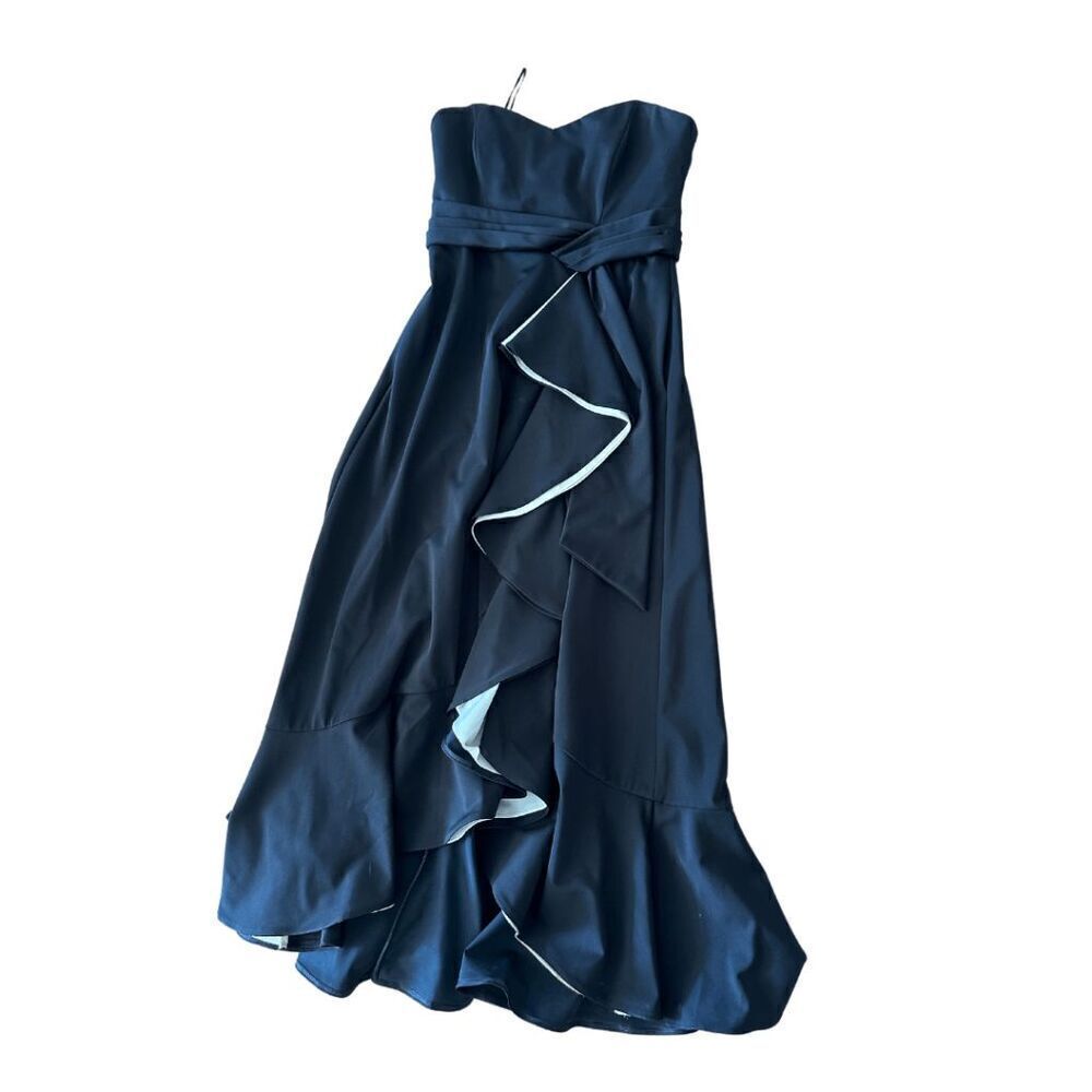 Badgley Mishka Womens Black Contrast Ruffle Slit Gown Maxi Dress Size 12